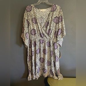 Rewind size 3X purple faux wrap dress w/ elastic waist and cute corner ruffles.